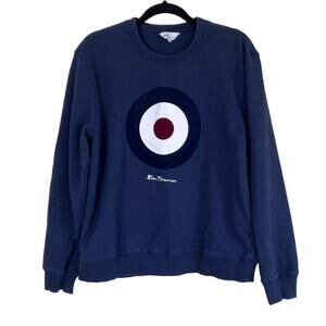 Ben Sherman Mens Sz L Navy Red Bullseye Graphic Print Crewneck Sweatshirt